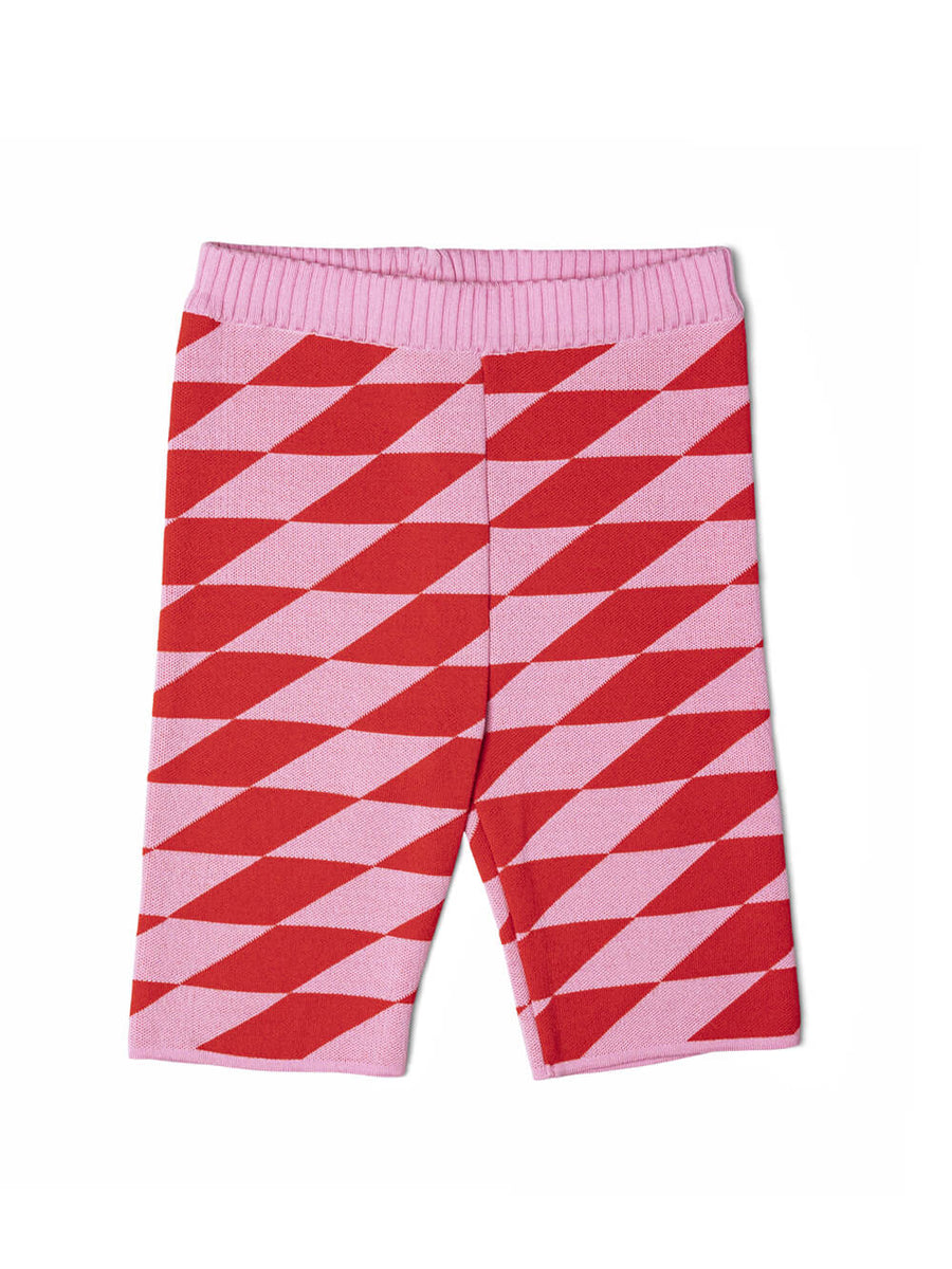 Rhombus Knit Cycle Short - Strawberry & Fire Red