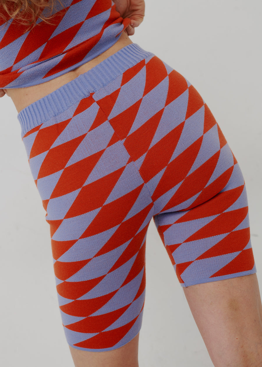 Rhombus Knit Cycle Short - Lilac & Orange